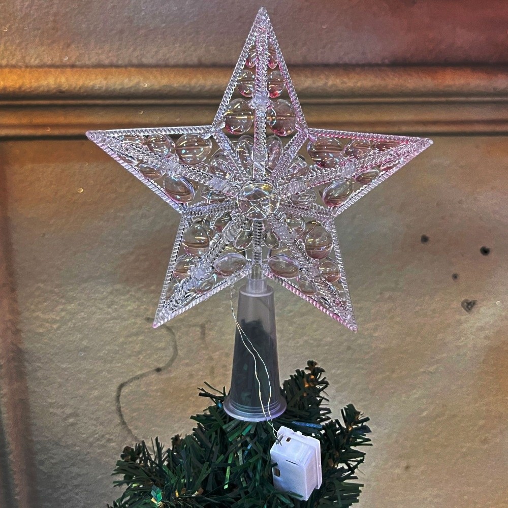 Star Tree Topper - 新しいライト付きスタークリスマスツリートッパー プラスチック製クリスマスデコレーション クリスマスツリーオーナメント パーティー用品 透明ライトアップ小道具