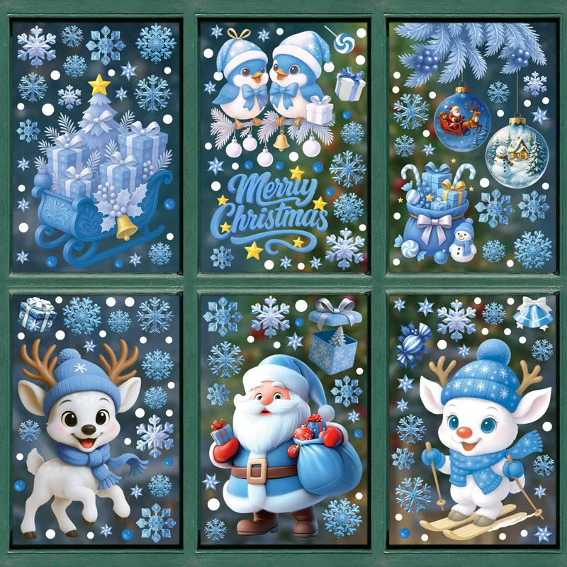 Snowflake Window Decal - DIYクリスマスPVCウィンドウ静電気ステッカー 雪だるま サンタクロース 雪の結晶 かわいいクリスマスデコレーション デカールステッカー