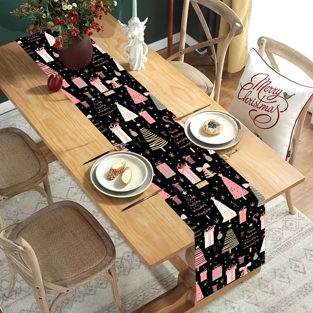 クリスマス テーブルランナー ピンク クリスマスツリー ギフ - Christmas Table Runner のレビューと価格
