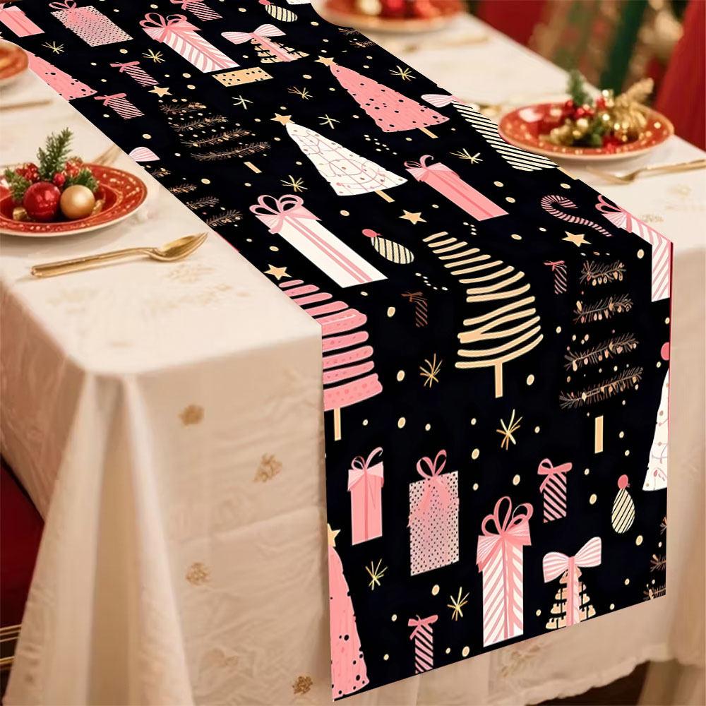 クリスマス テーブルランナー ピンク クリスマスツリー ギフ - Christmas Table Runner のレビューと価格