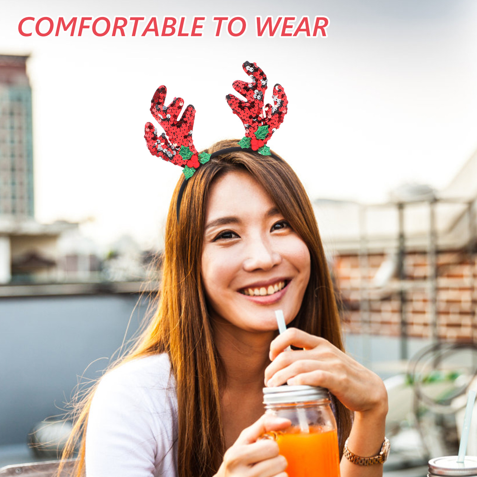 トナカイの角のヘッドバンド クリスマスヘアアクセサリー 女性 - Reindeer Antlers Headband のレビューと価格