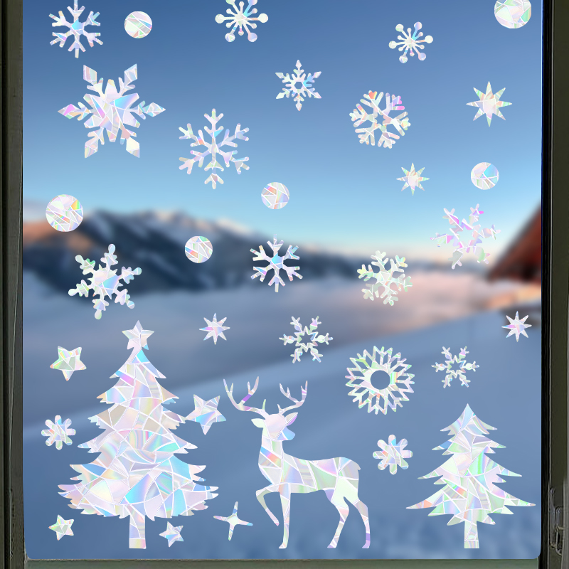 クリスマスウィンドウステッカーしがみつく、スノーフレークエル - Snowflake Window Decal のレビューと価格