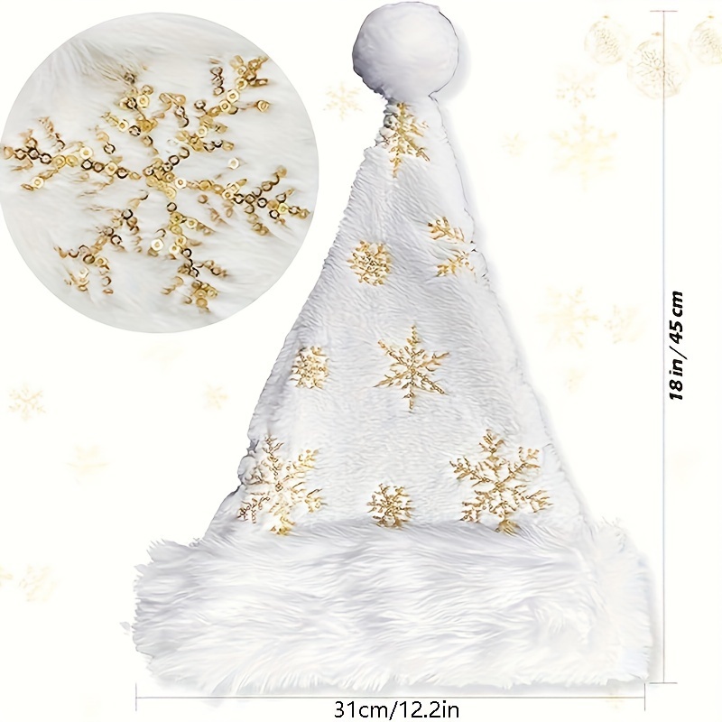 エアコン付きの部屋で着用する白い豪華なサンタ帽子、金色の雪の - Santa Hat Plush のレビューと価格