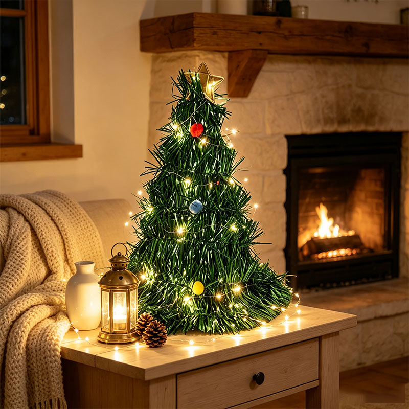 折りたたみ式グリーンティンセルミニクリスマスツリー、温白色L - Star Tree Topper のレビューと価格